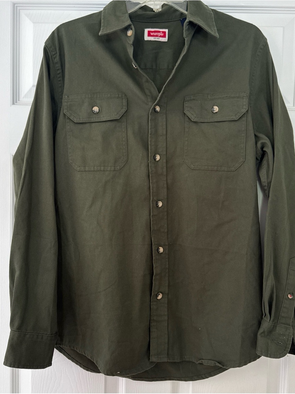 Wrangler Olive Green Button-Up Work Shirt Size Small